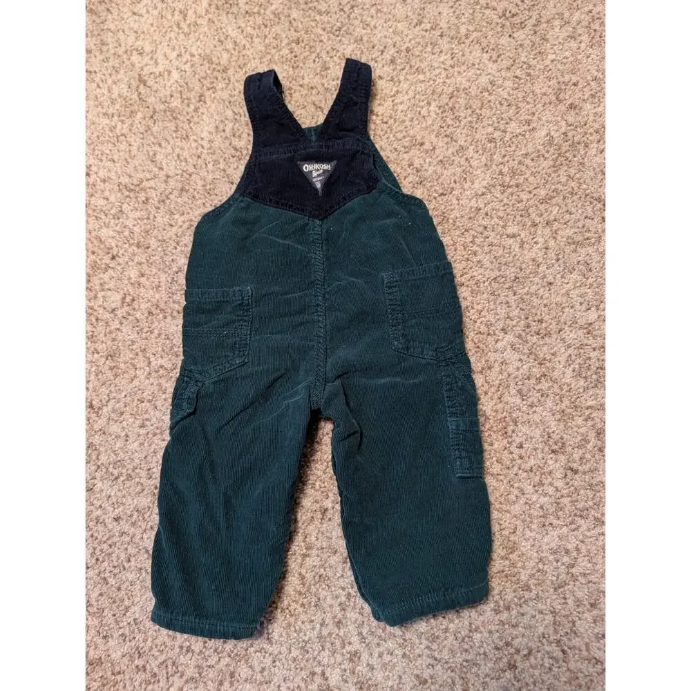 OshKosh B’gosh Baby Corduroy Overalls Size 12 Months Green Navy Bib Overalls